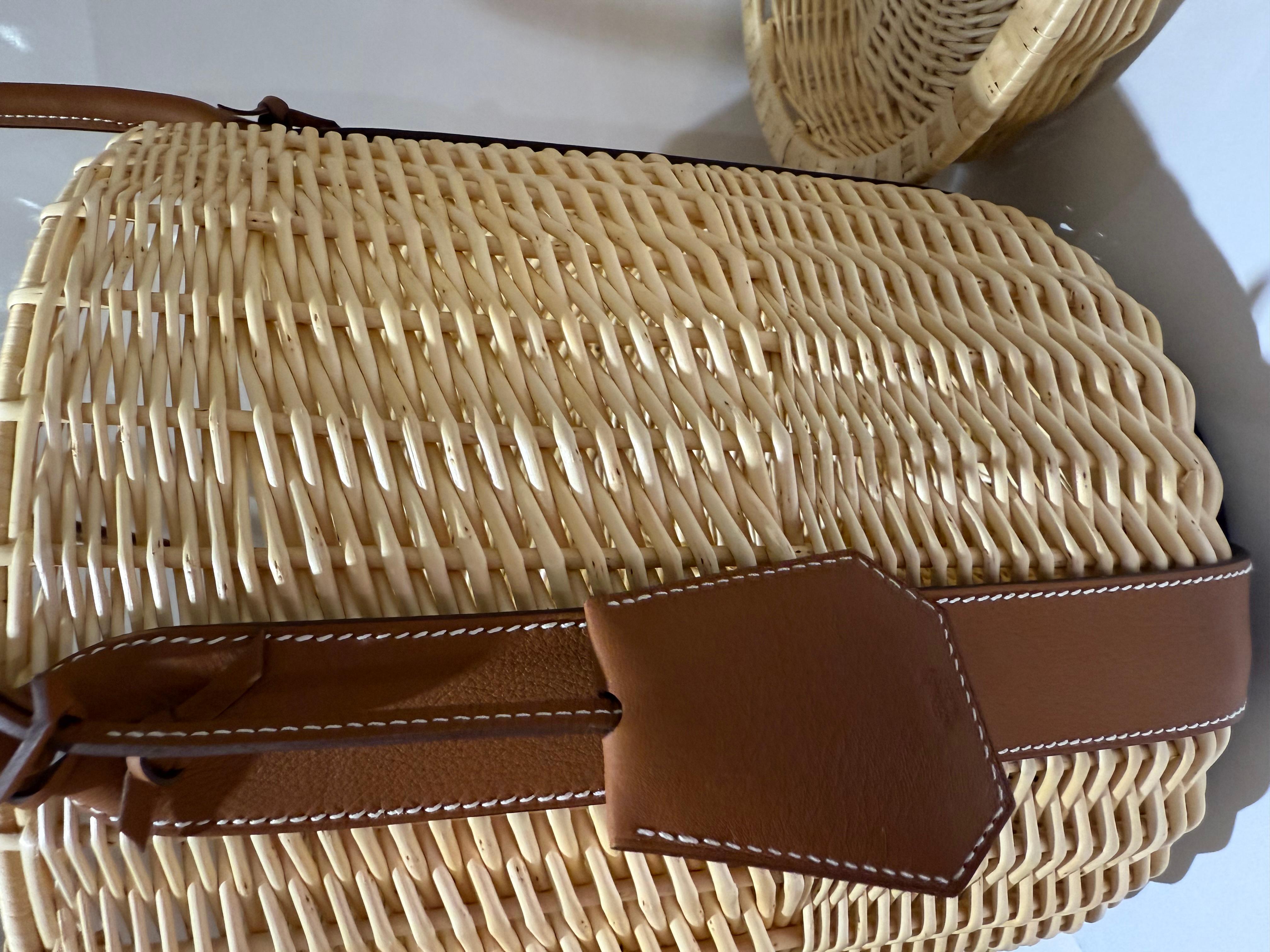 Hermes picnic basket Brown Wicker and smooth taurillon leather In New Condition In London, England