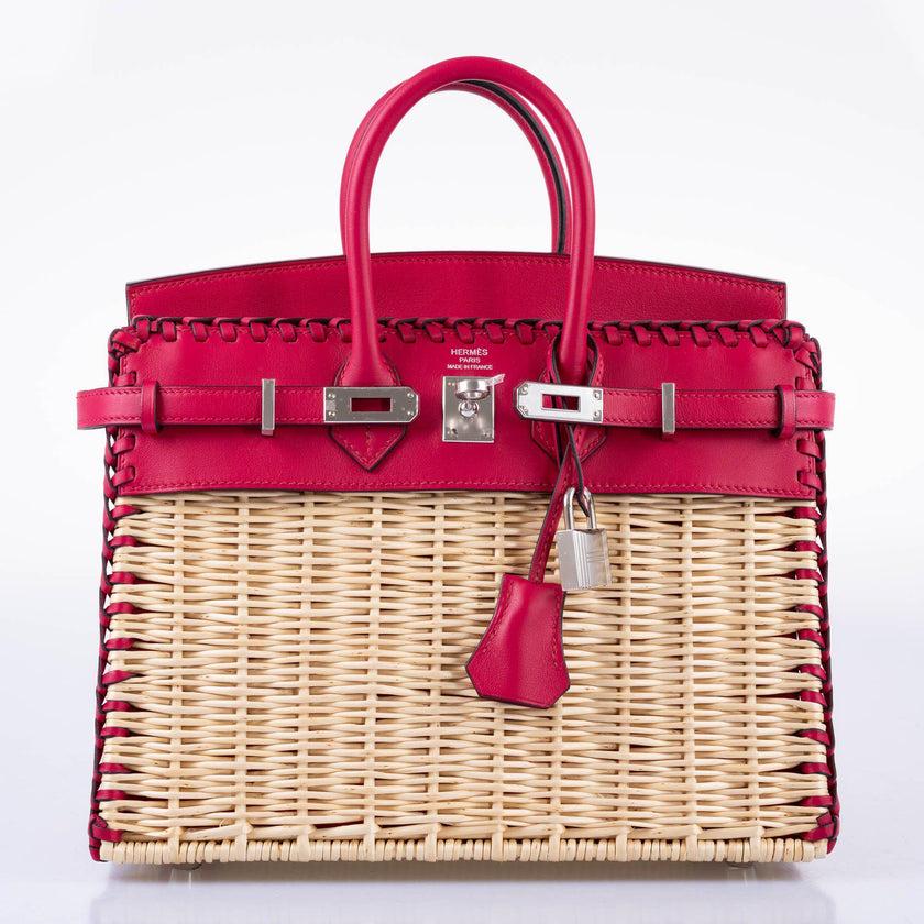 Hermès Picnic Birkin 25 Osier Wicker & Framboise Swift Bag For Sale 2