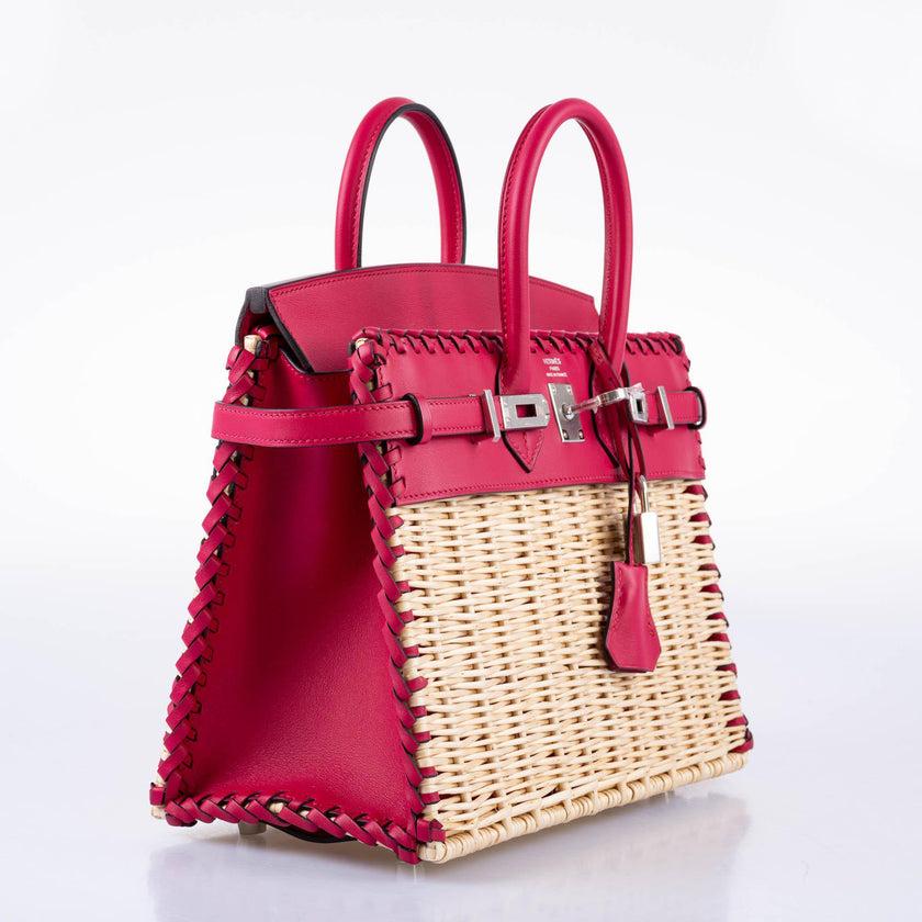 Hermès Picnic Birkin 25 Osier Wicker & Framboise Swift Bag For Sale 3