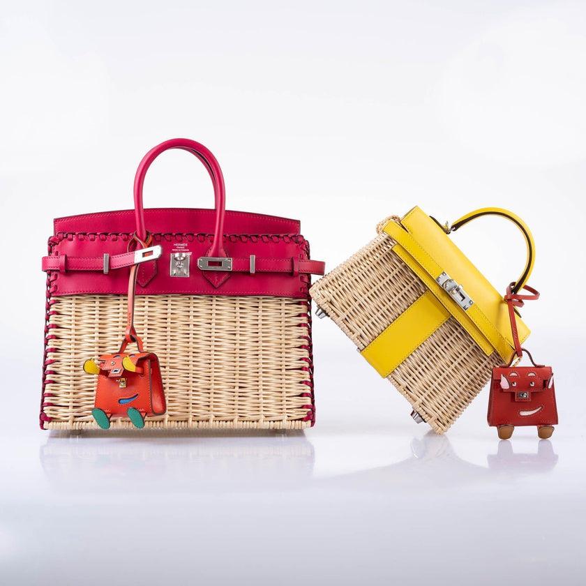 Hermès Picnic Birkin 25 Osier Wicker & Framboise Swift Bag For Sale 4