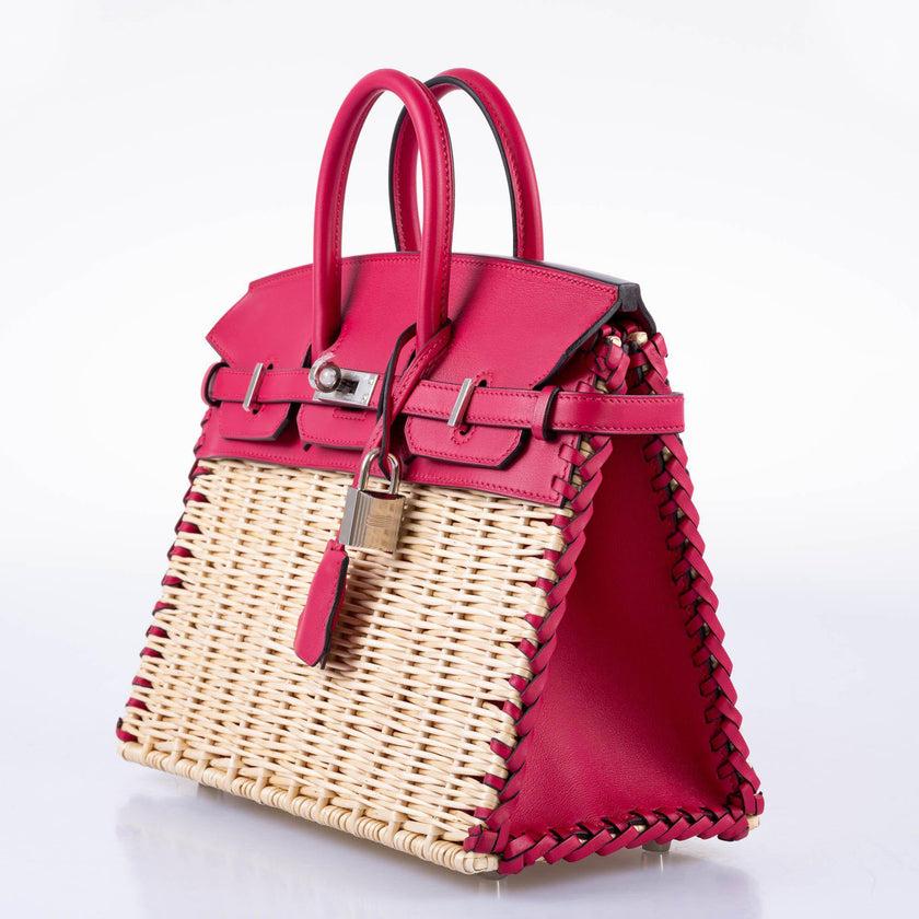Beige Hermès Picnic Birkin 25 Osier Wicker & Framboise Swift Bag For Sale