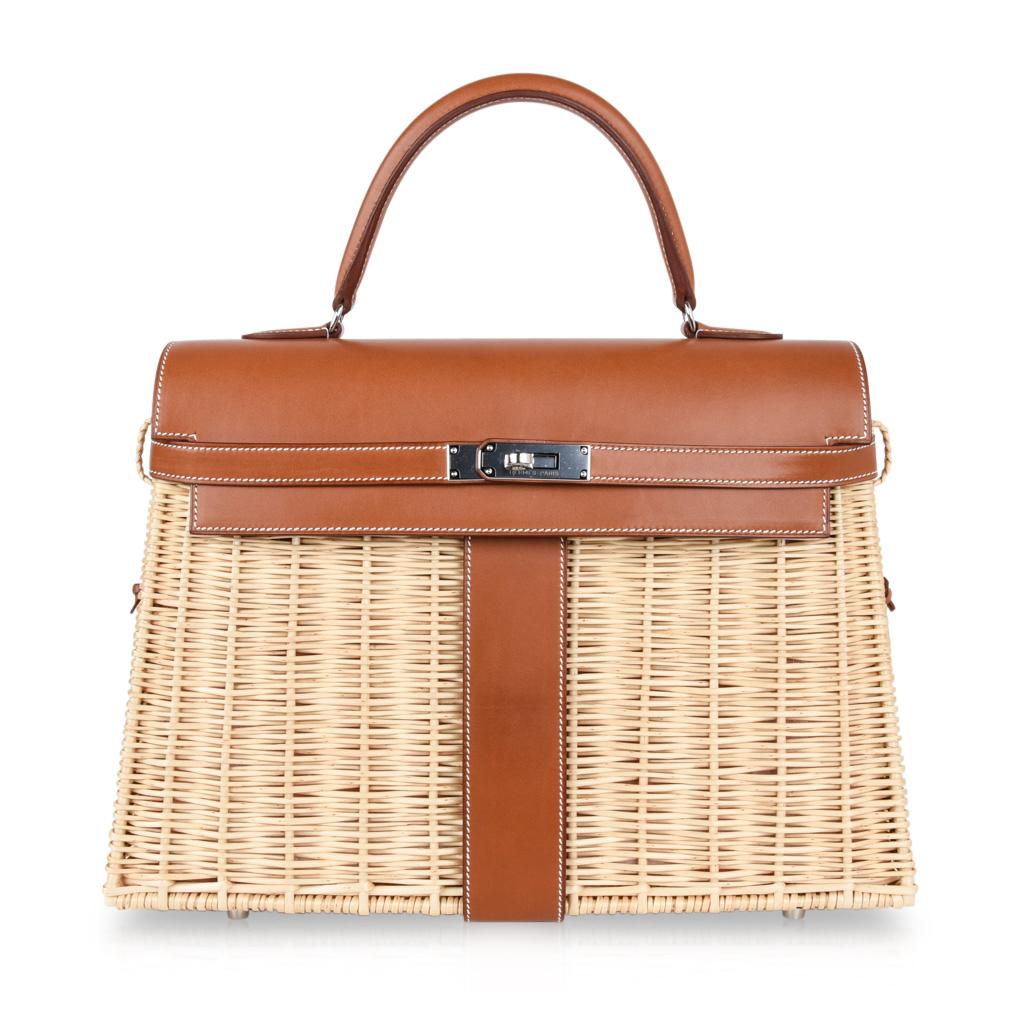 Hermes Picnic Kelly Bag 35 Wicker/Osier Palladium Hardware 2