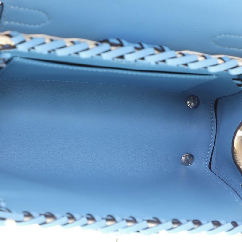 Gray Hermes Picnic Kelly Handbag Bleu du Nord Swift and Wicker with Palladium Hardwar