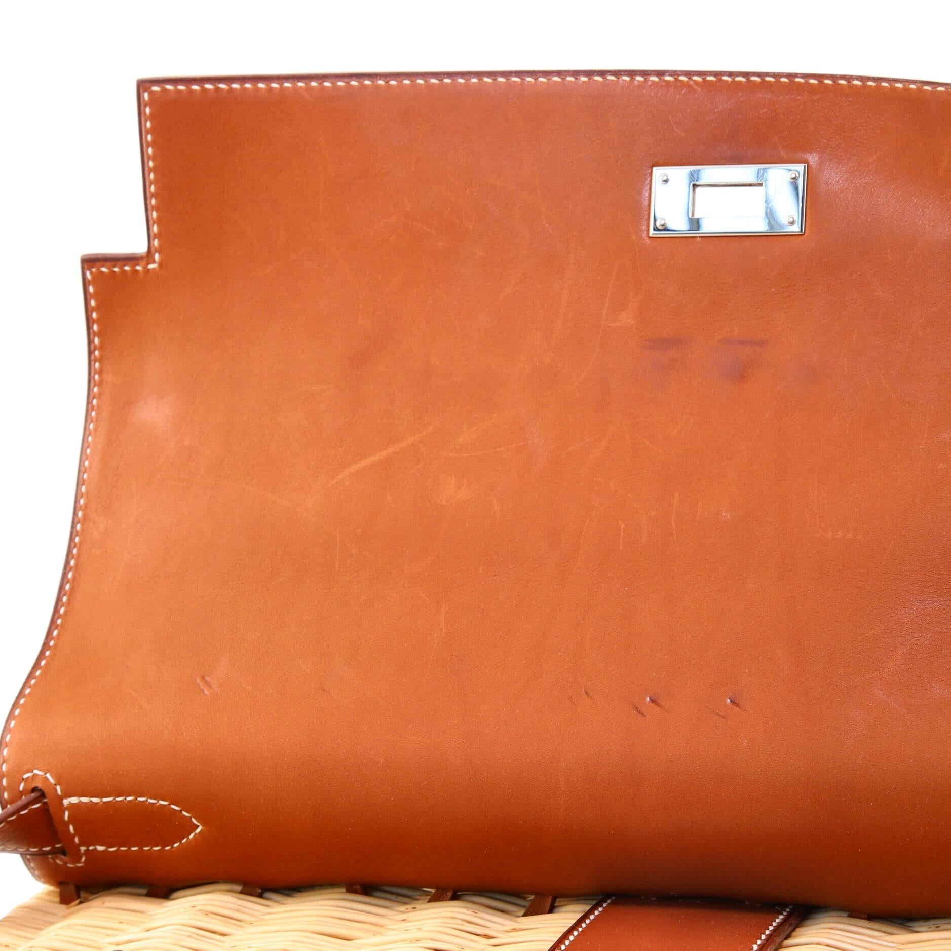 Hermes Picnic Kelly Handtasche braune Barenia und Korbweide mit Palladiumbeschlägen 35 8