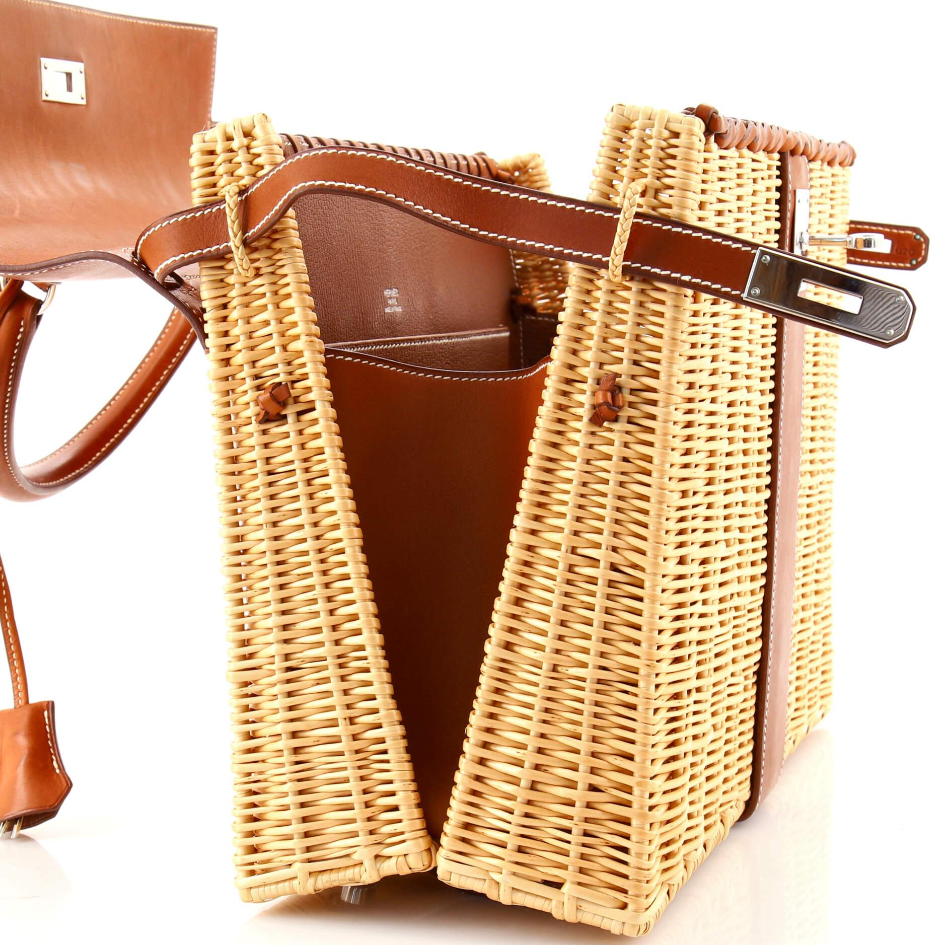 Hermes Picnic Kelly Handtasche braune Barenia und Korbweide mit Palladiumbeschlägen 35 3