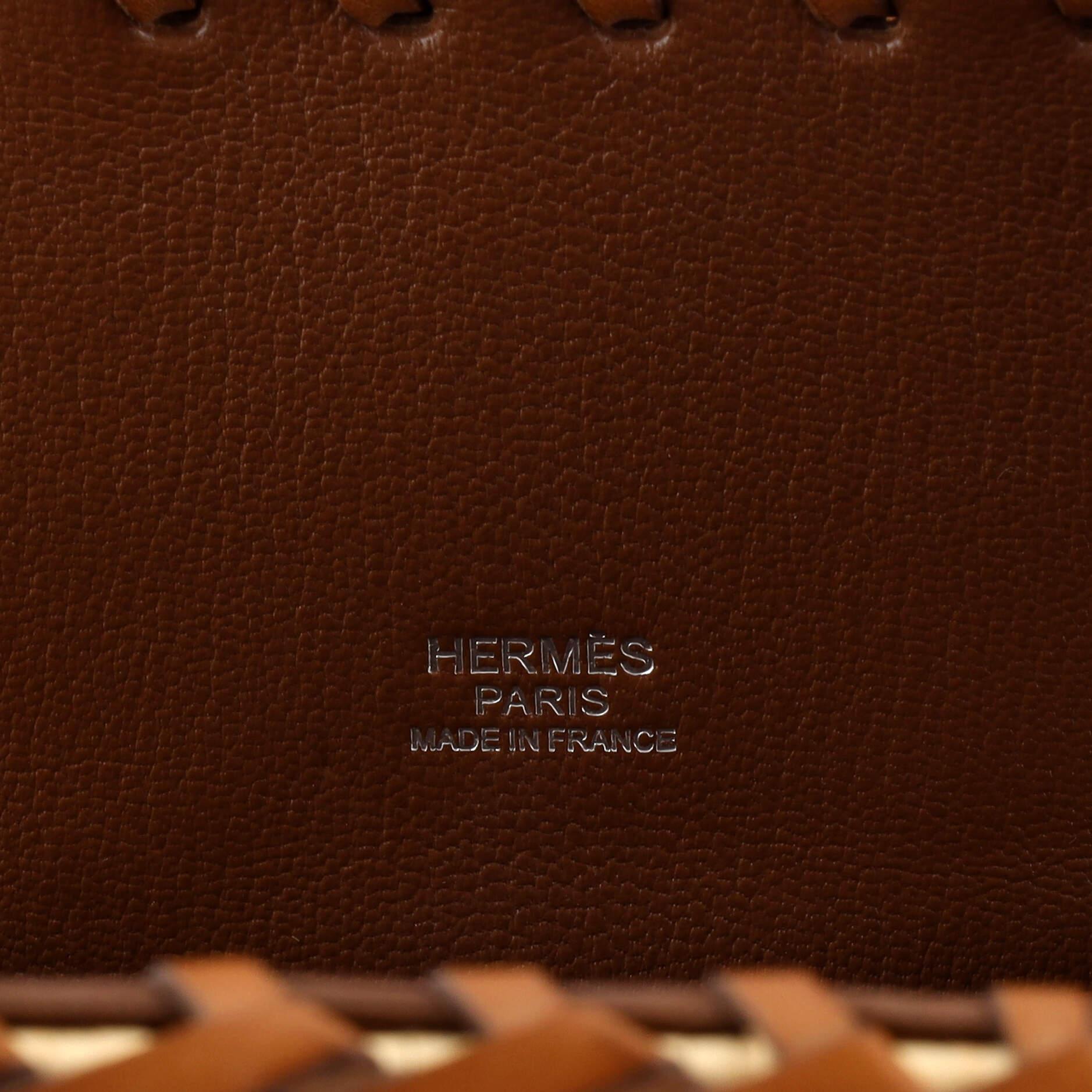 Hermes Picnic Kelly Handbag Brown Barenia and Wicker with Palladium Hardware 35 For Sale 3