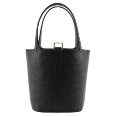 HERMÈS PICOTIN 14CM MICRO BLACK Ostrich Leather with Gold Hardware