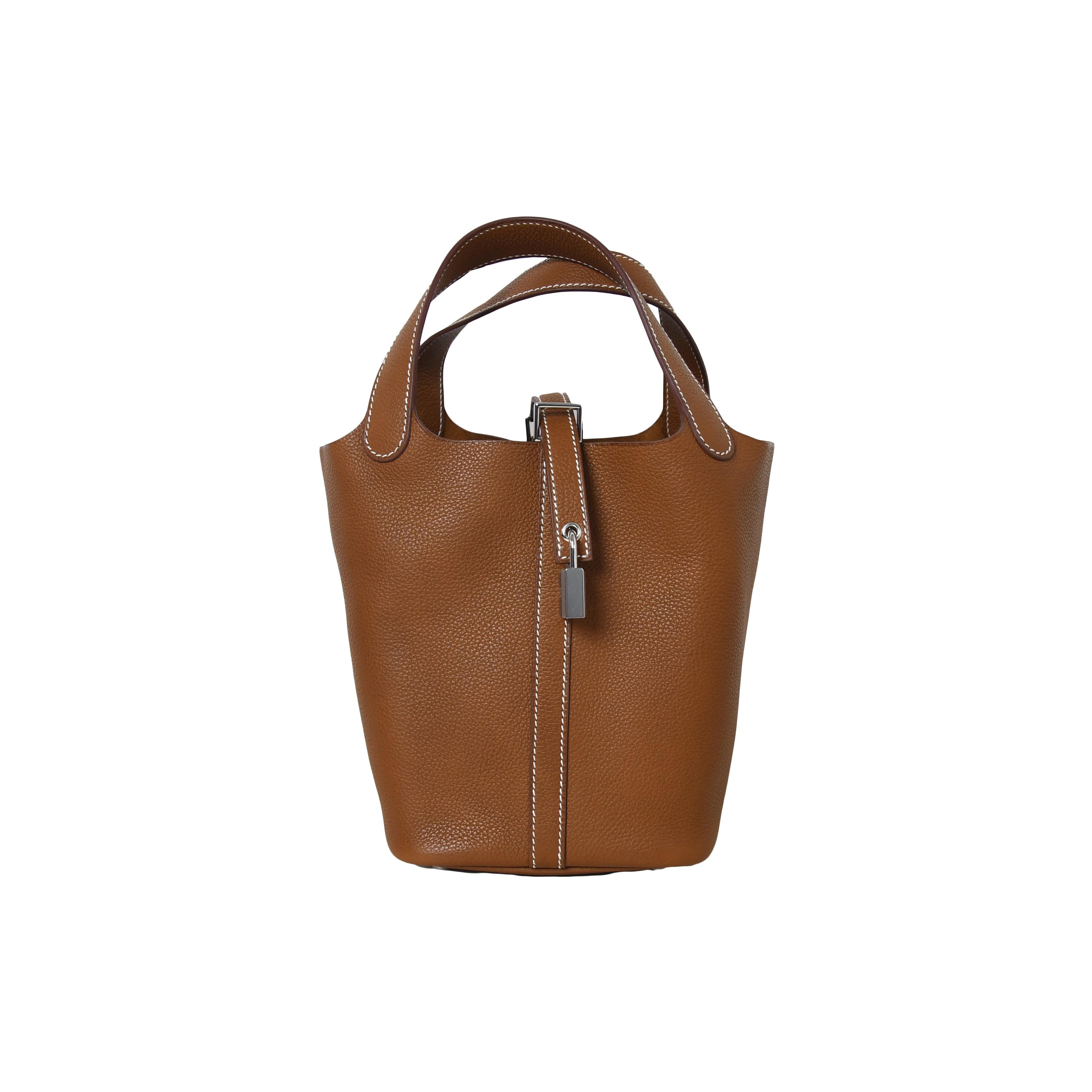 Hermès Picotin 18 Barenia Faubourg Palladium Hardware Fauve für Damen oder Herren im Angebot