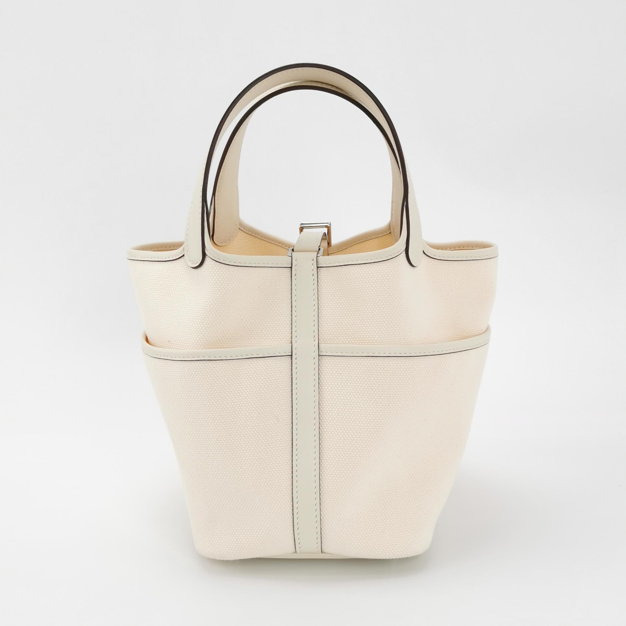 Bianco Hermes Picotin 18 Cargo Lock Pocket 18 Cream White Swift in pelle e tela PHW in vendita