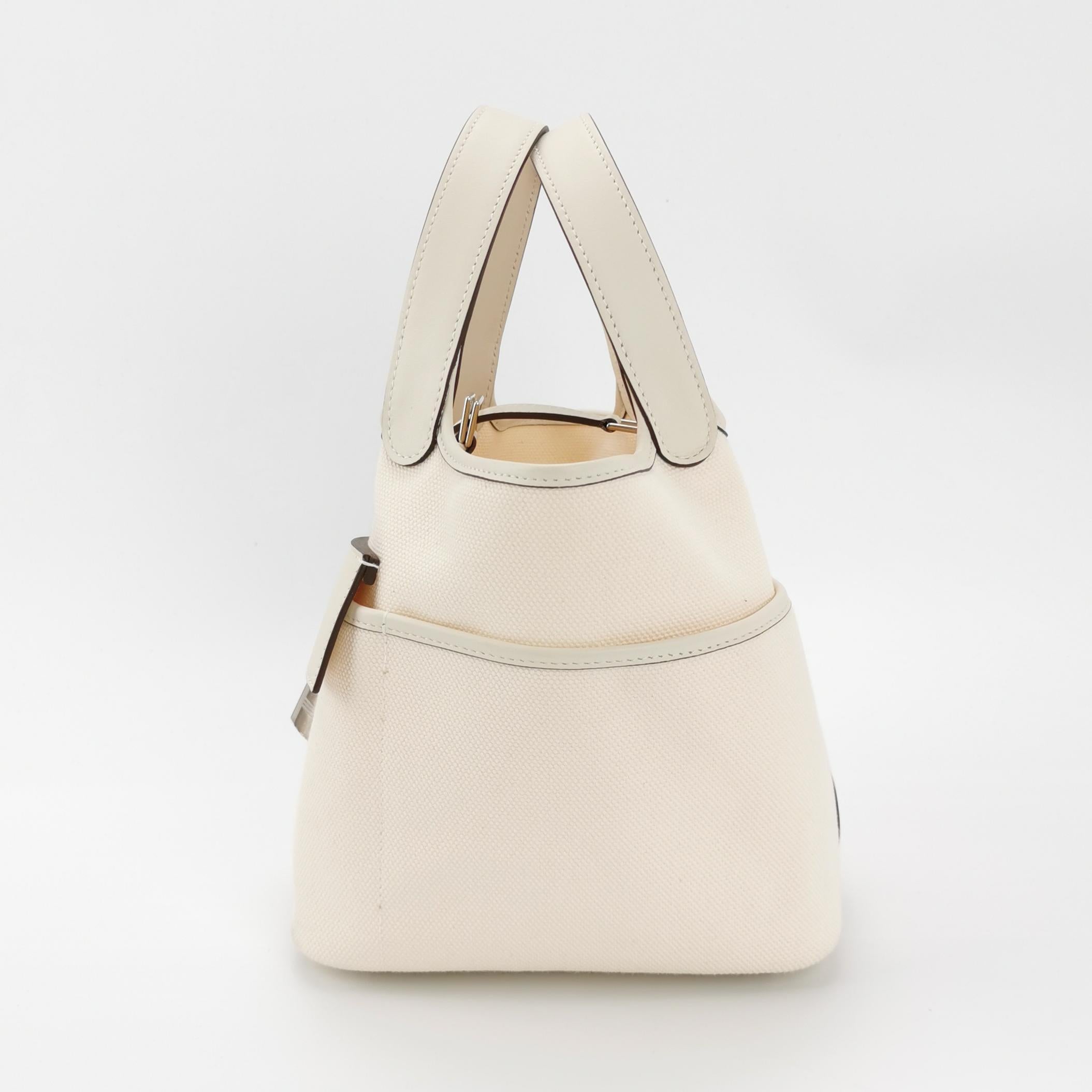 Donna Hermes Picotin 18 Cargo Lock Pocket 18 Cream White Swift in pelle e tela PHW in vendita