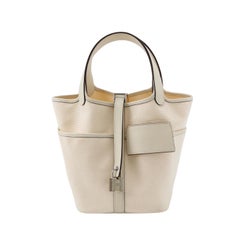 Hermes Picotin 18 Cargo Lock Pocket 18 Cream White Swift in pelle e tela PHW