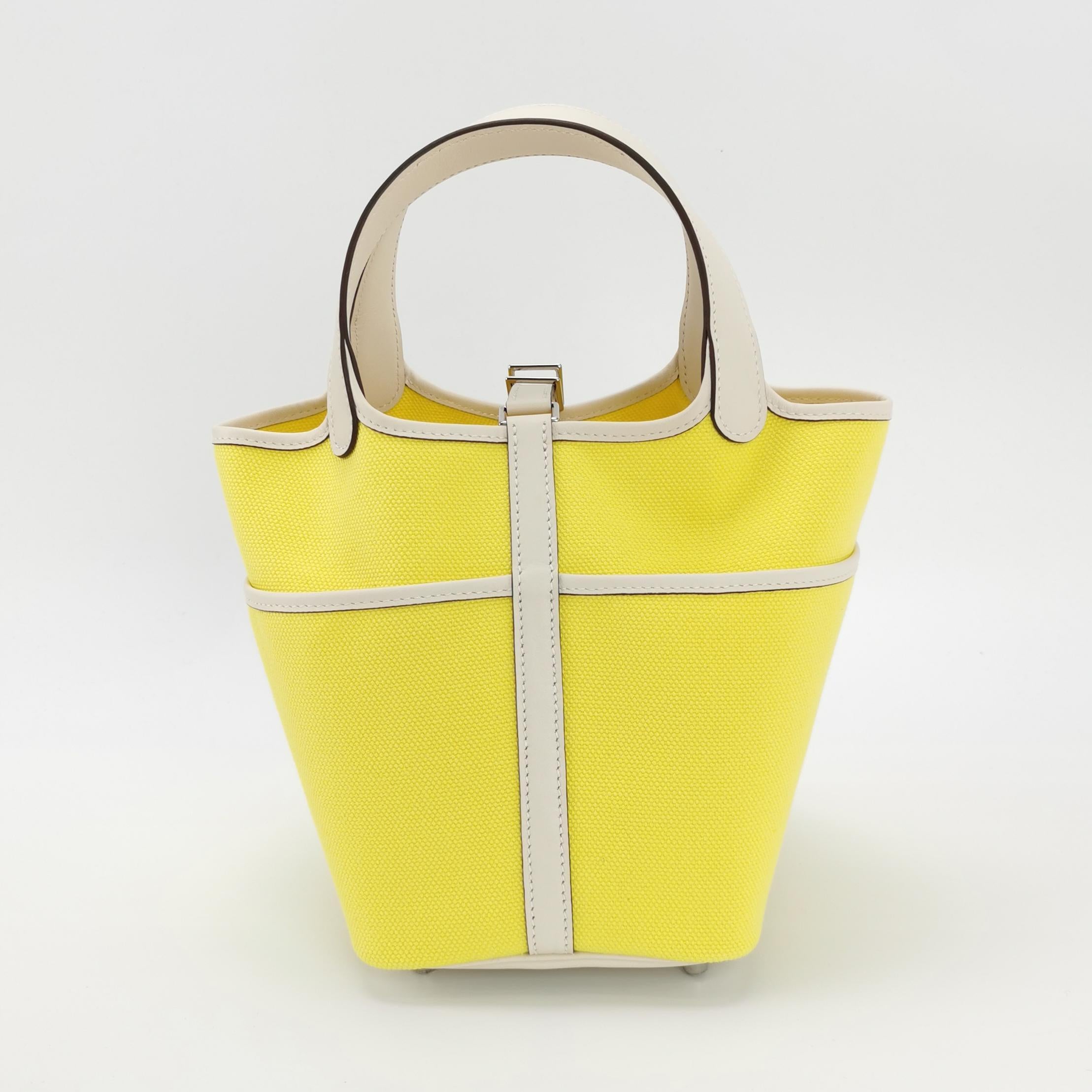 Hermes Picotin 18 Cargo Lock Pocket 18 Lemon Yellow Swift in pelle e tela PHW in vendita 3