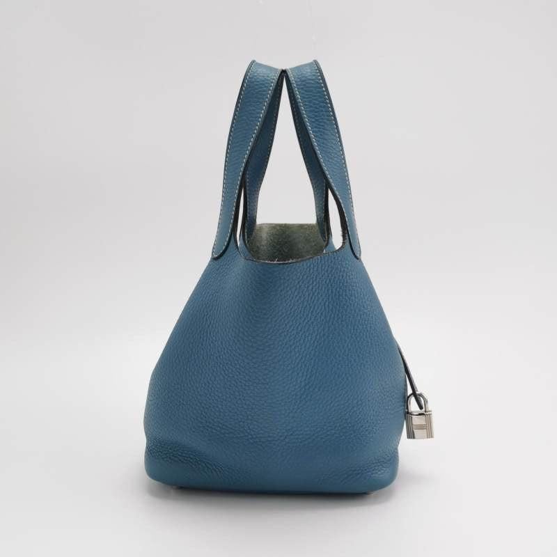 Hermes Picotin 18 Clemence Taurillon Leather Blue Jean 2015 In Excellent Condition In AUBERVILLIERS, FR