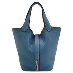 Hermes Picotin 18 Clemence Taurillon Leather Blue Jean 2015