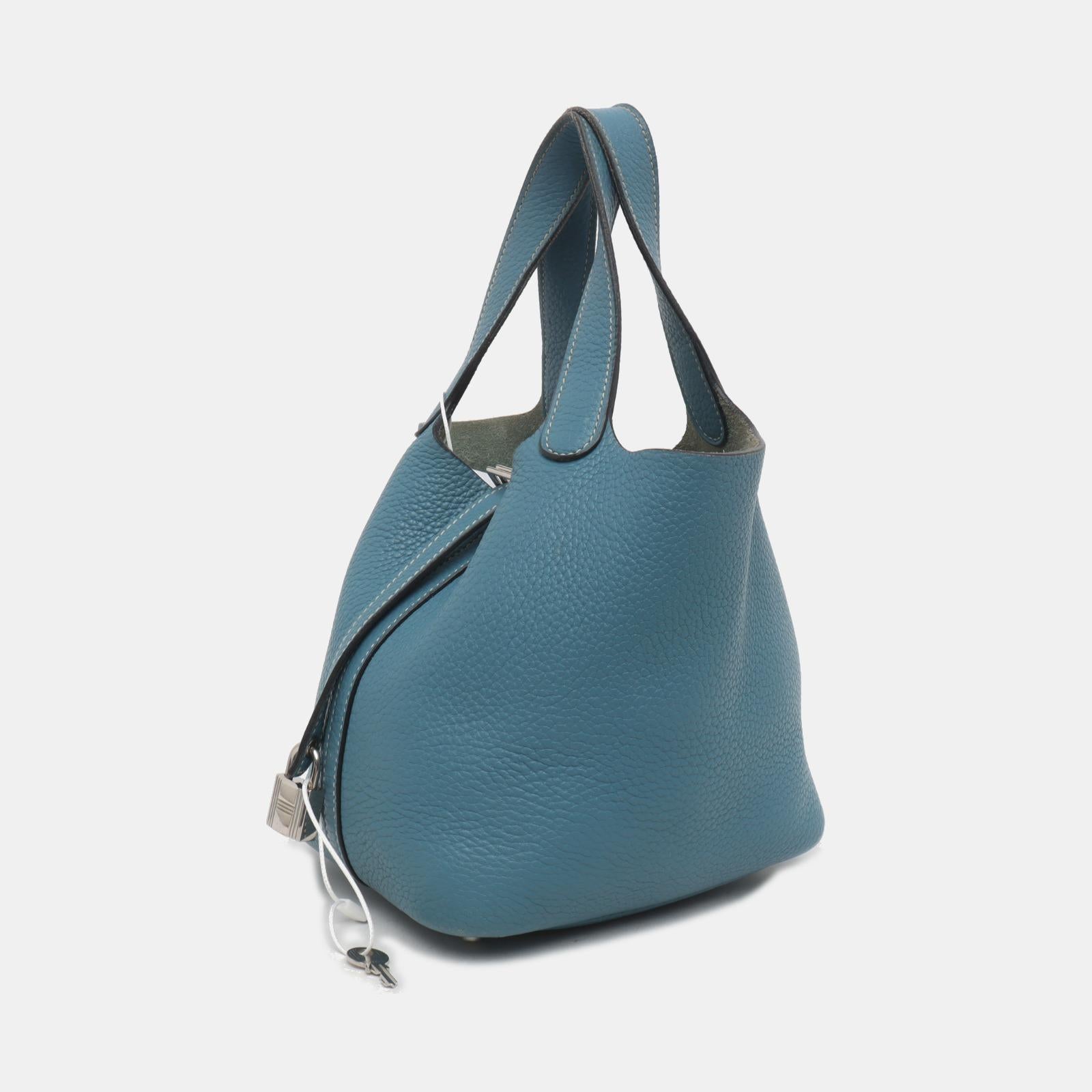Hermes Picotin 18 Clemence Taurillon Leather Blue Jean In Good Condition In AUBERVILLIERS, FR