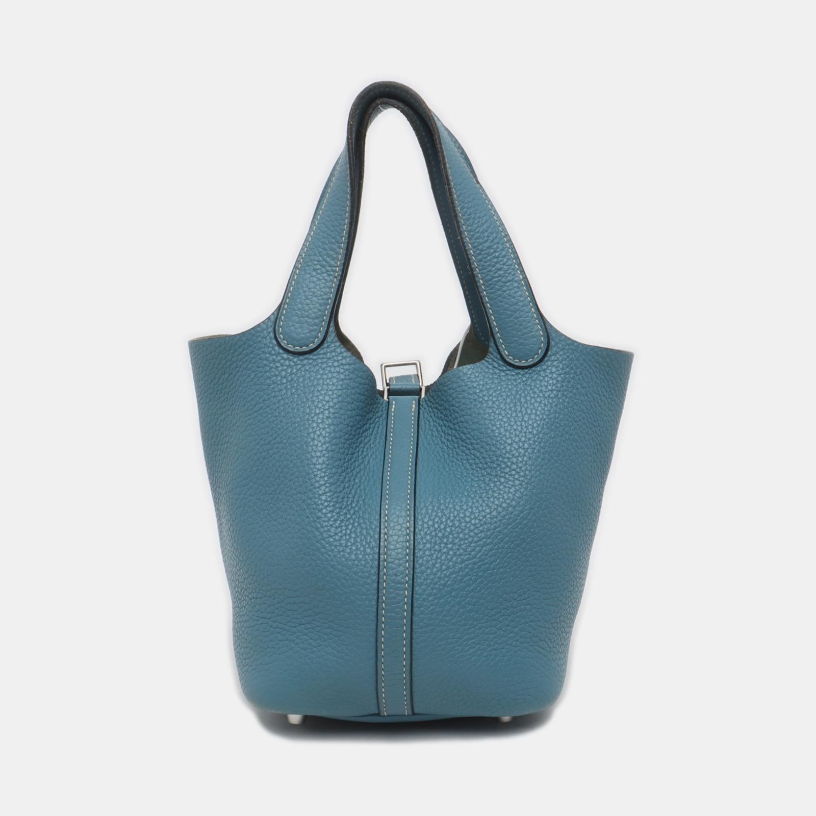 Women's Hermes Picotin 18 Clemence Taurillon Leather Blue Jean