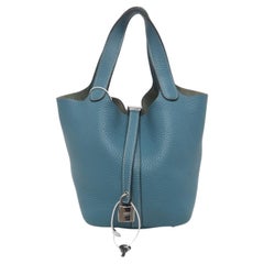 Hermes Picotin 18 Clemence Taurillon Jean en cuir bleu