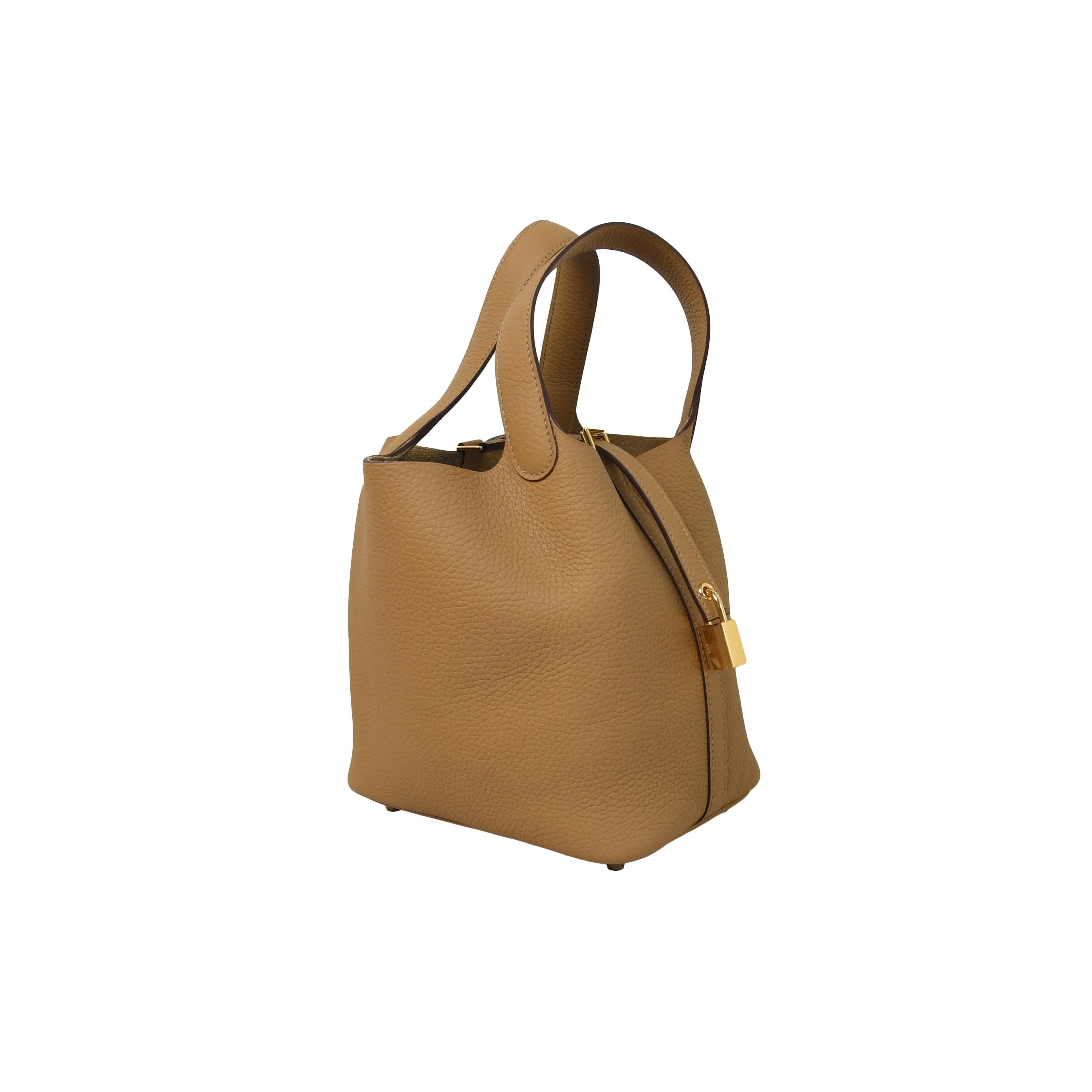Biskuit aus 18 Gold mit Beschlägen von Hermes Picotin (Braun) im Angebot