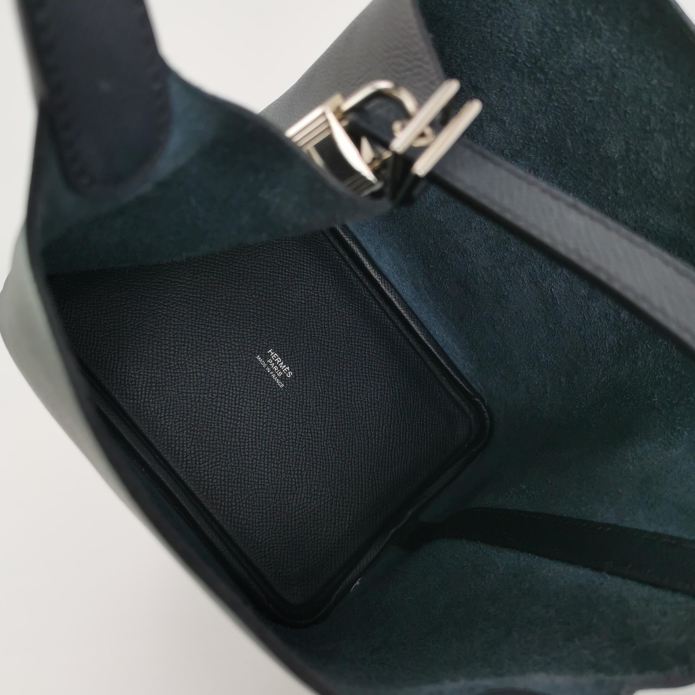 Hermes Picotin 18 Manici Intrecciato Pelle Epsom Midnight Navy PHW in vendita 3