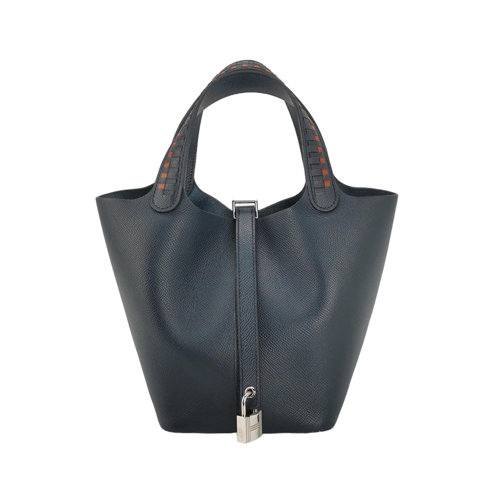 Hermes Picotin 18 Manici Intrecciato Pelle Epsom Midnight Navy PHW