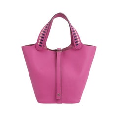Hermes Picotin 18 Intrecciato Handles Epsom Leather Pink PHW