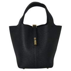 Hermes Picotin 18 Lock Bag Gold Hardware Black For Sale at 1stDibs