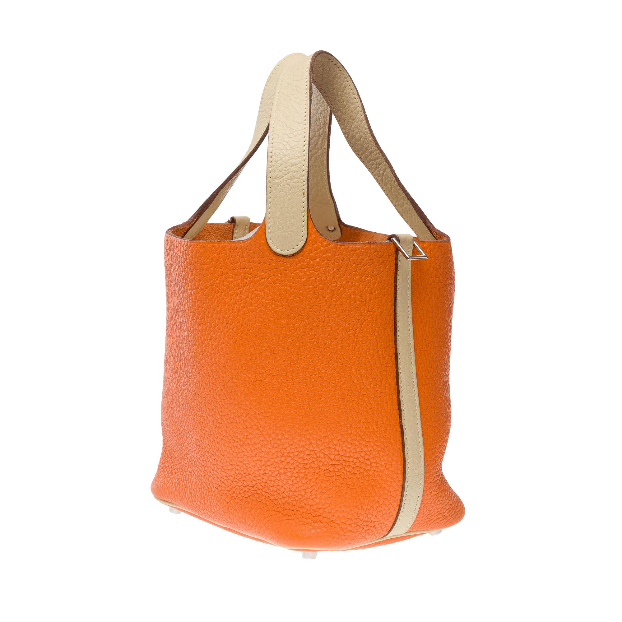 Hermès Picotin 18 lock in Orange and Parchemin Taurillon leather , PHW For Sale 1