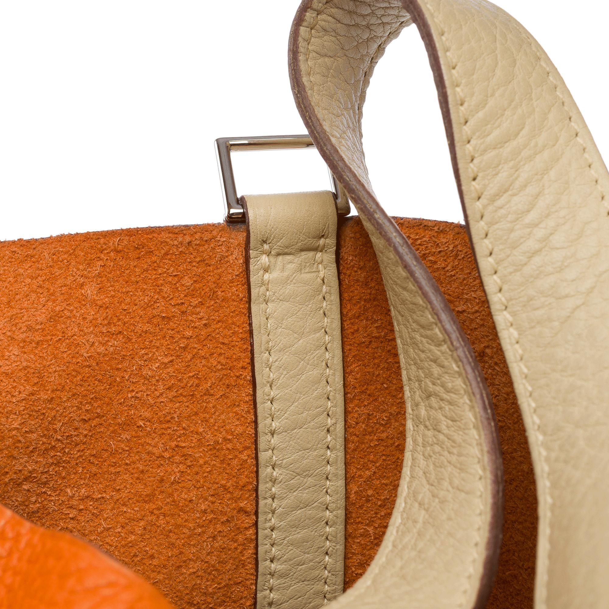 Hermès Picotin 18 lock in Orange and Parchemin Taurillon leather , PHW For Sale 3