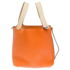 Cerradura Hermès Picotin 18 en naranja y piel Parchemin Taurillon , PHW