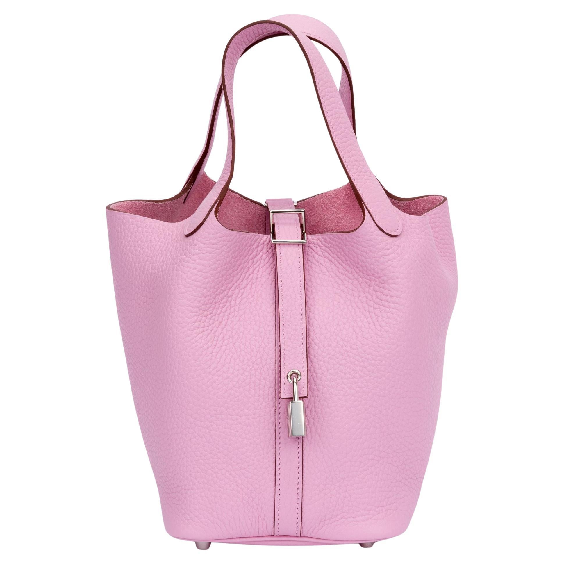 HERMES Taurillon Clemence Tri-Color Picotin Lock 18 PM Rose Extreme Rose  Mexico Rouge De Coeur 1129971