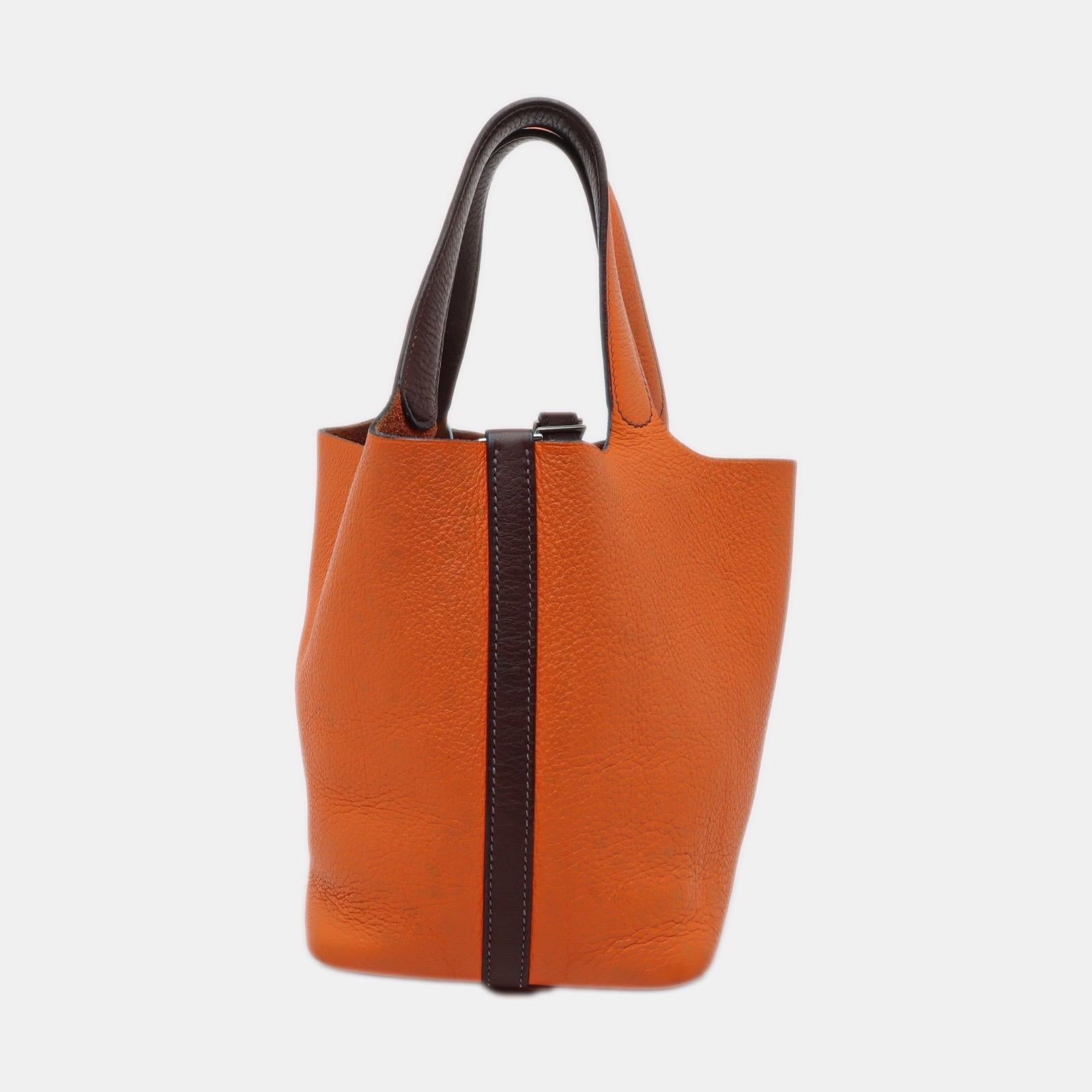 Women's Hermes Picotin 18 Orange Brown Strap Clemence Taurillon Leather 2003