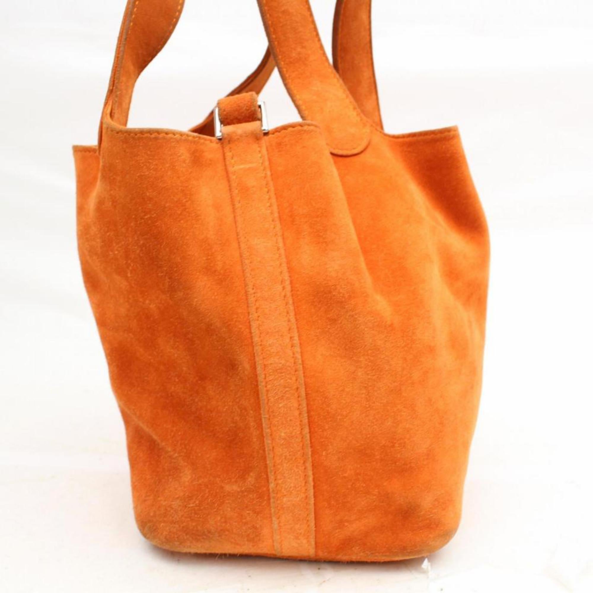 Hermès Picotin 18 Pm 868694 Orange Suede Leather Tote For Sale 3