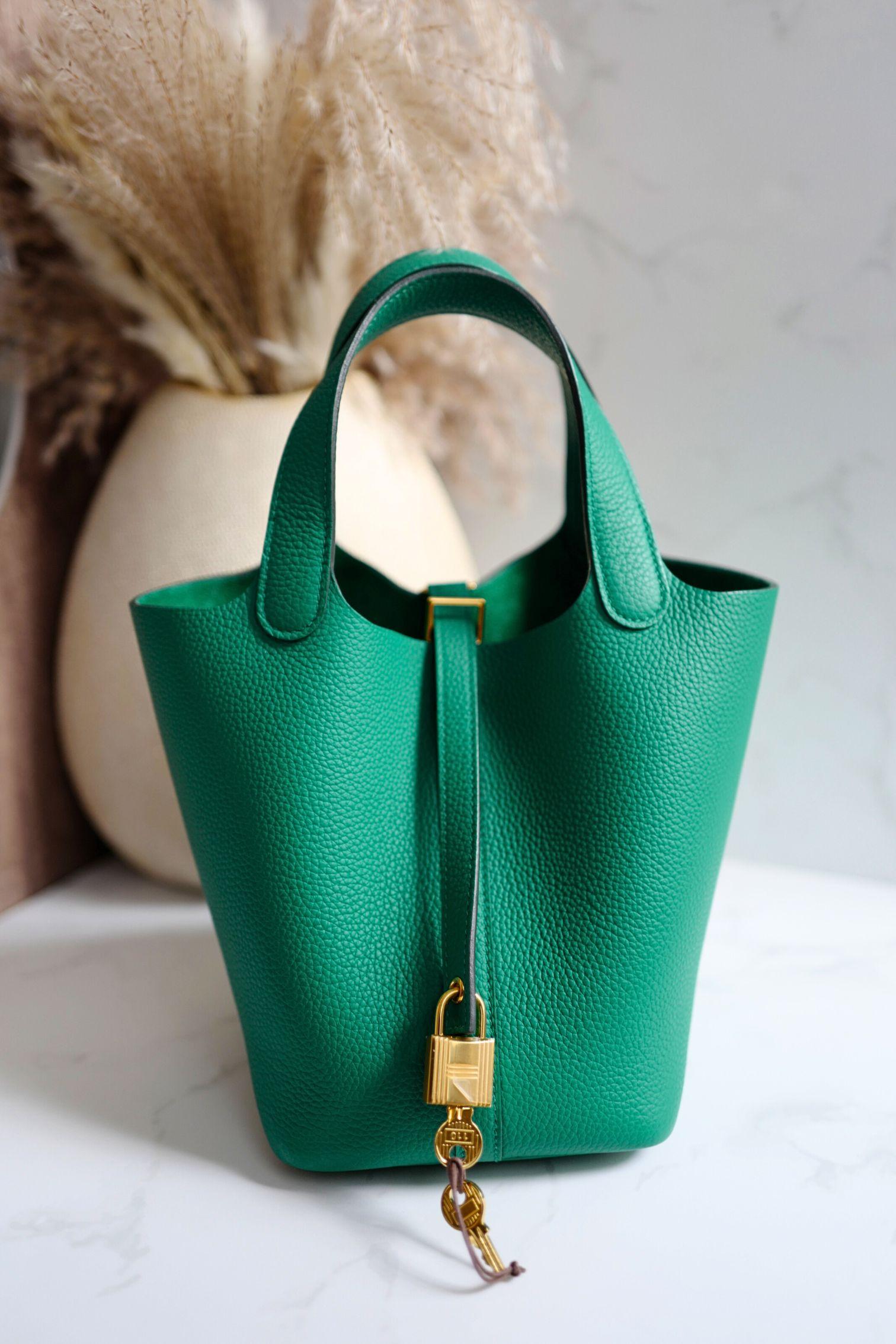 Blue Hermes Picotin 18 Vert Jade with Gold Hardware U Stamp For Sale