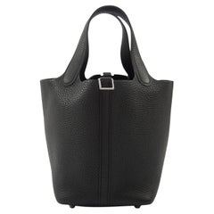 HERMÈS PICOTIN 18CM NOIR en cuir Clémence avec accessoires Palladium