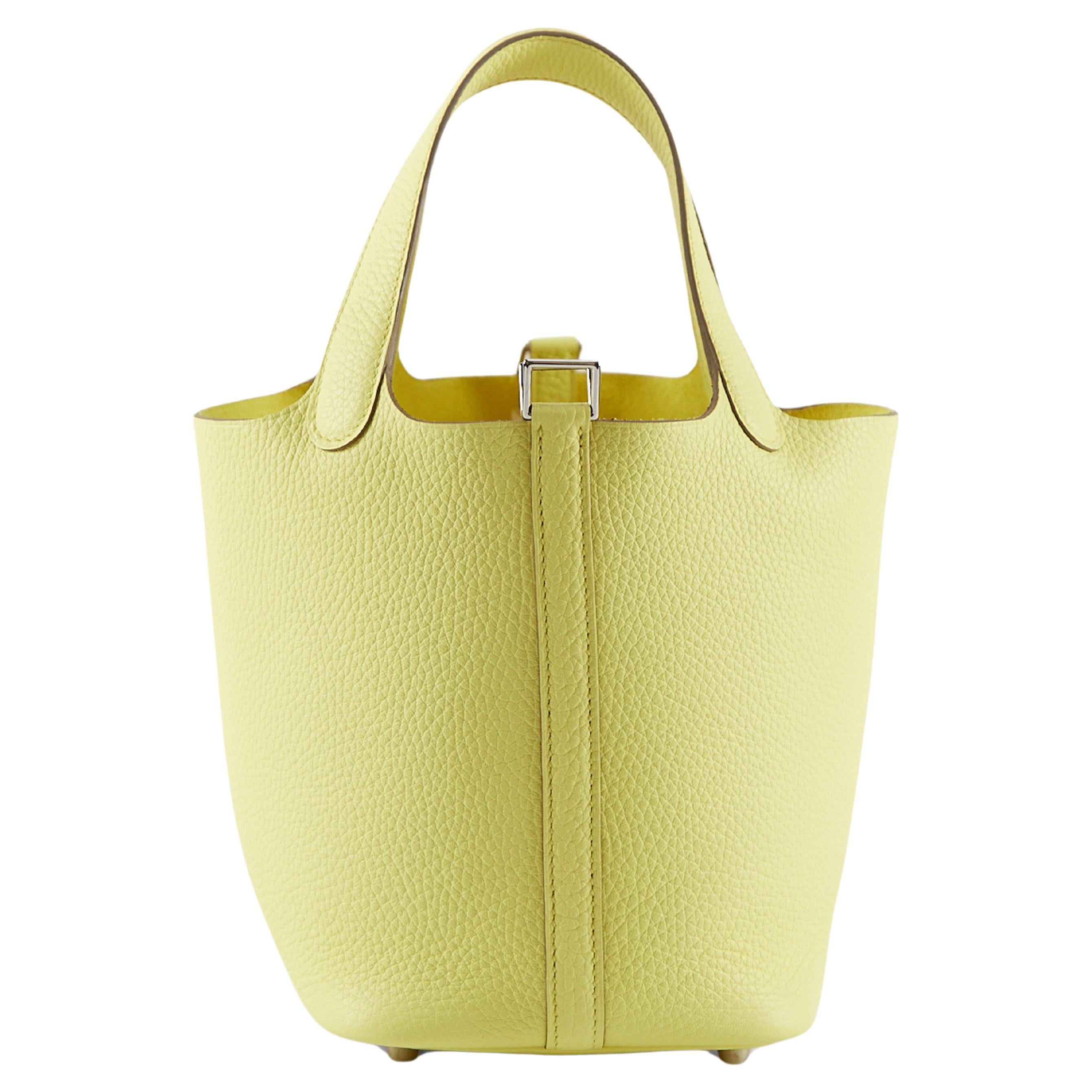 HERMÈS PICOTIN 18CM LIMONCELLO Clemence Leather with Palladium Hardware For Sale