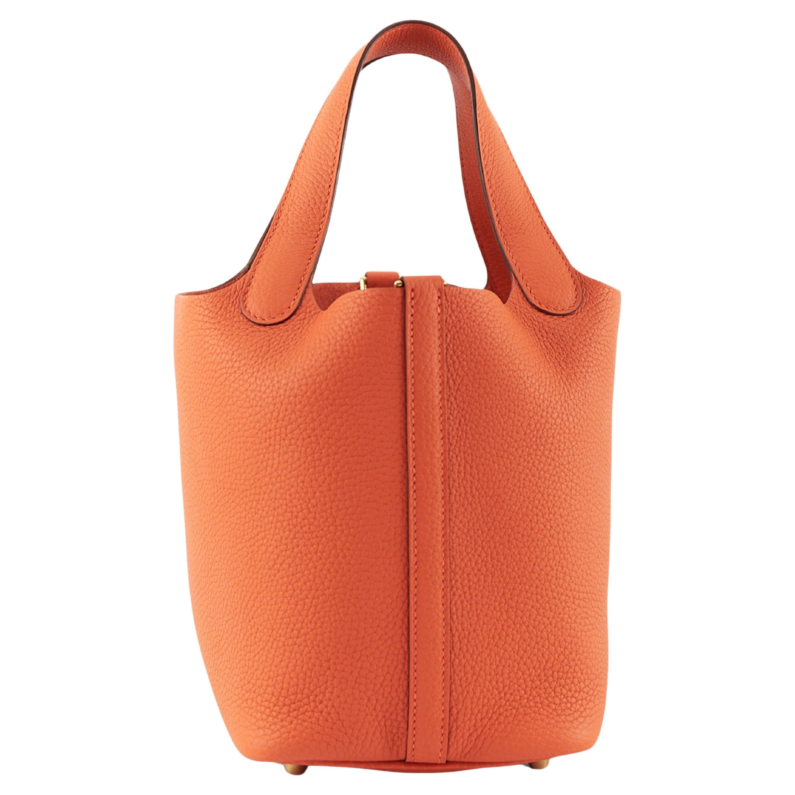 HERMÈS PICOTIN 18CM ORANGE Clemence Leather with Gold Hardware