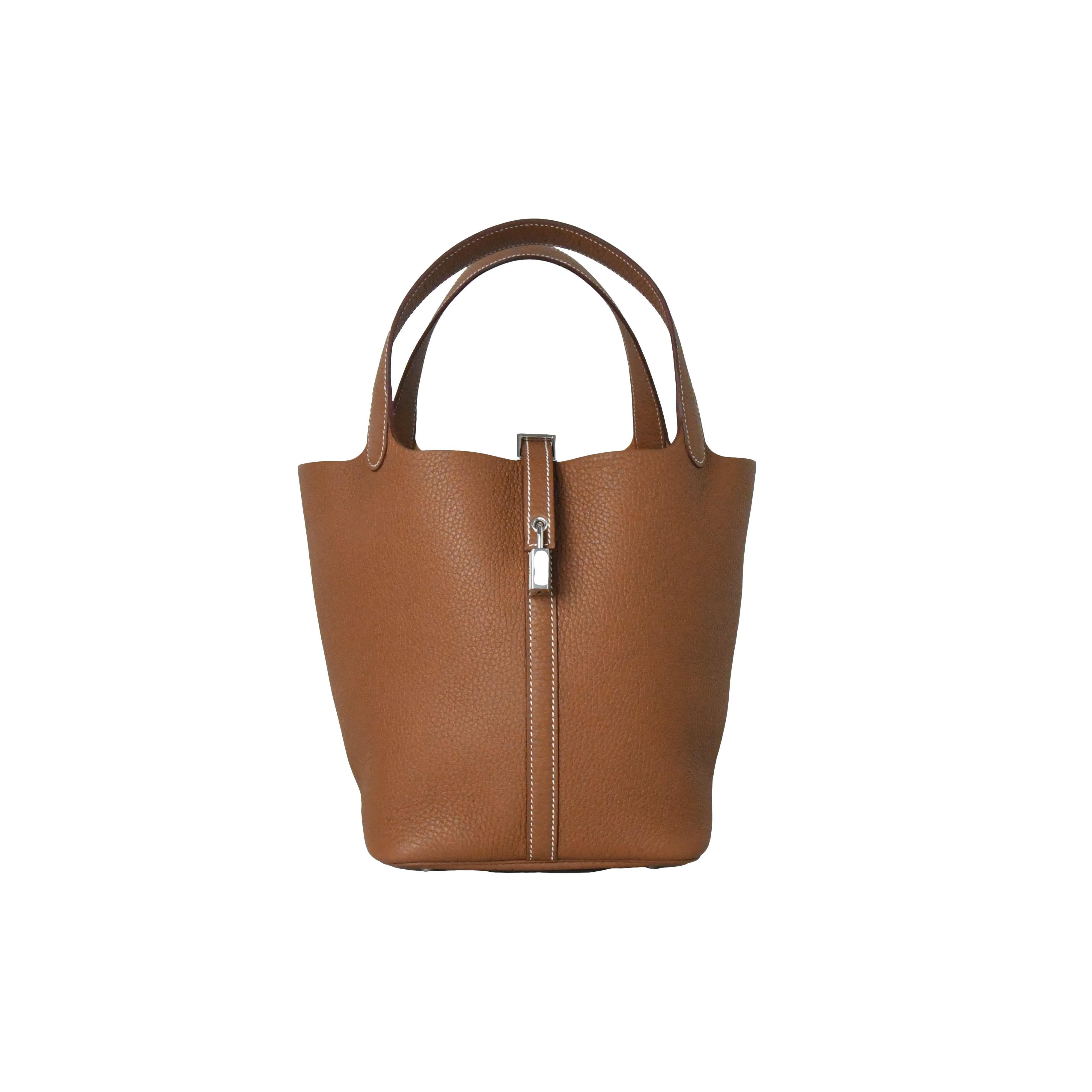 Marron Hermes Picotin 22 Lock Bag Palladium Hardware Gold