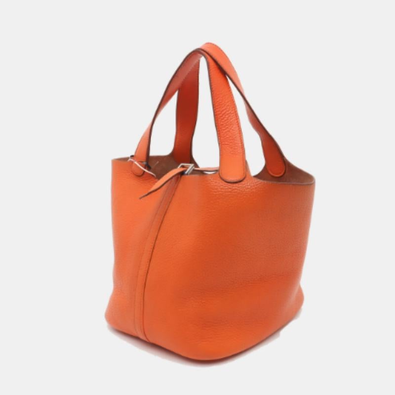 Hermes Picotin 22 Orange Clemence Taurillon Leather 2009 In Good Condition In AUBERVILLIERS, FR