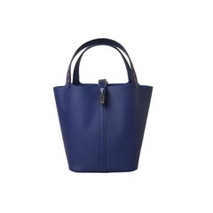 Hermes Picotin 22 Palladium Hardware Knitted Handle Bleu Encre