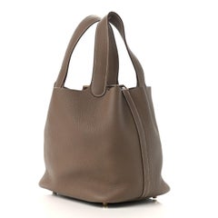 HERMES Picotin 22 Taupe Leather Gold Small Top Handle Bucket Tote Bag