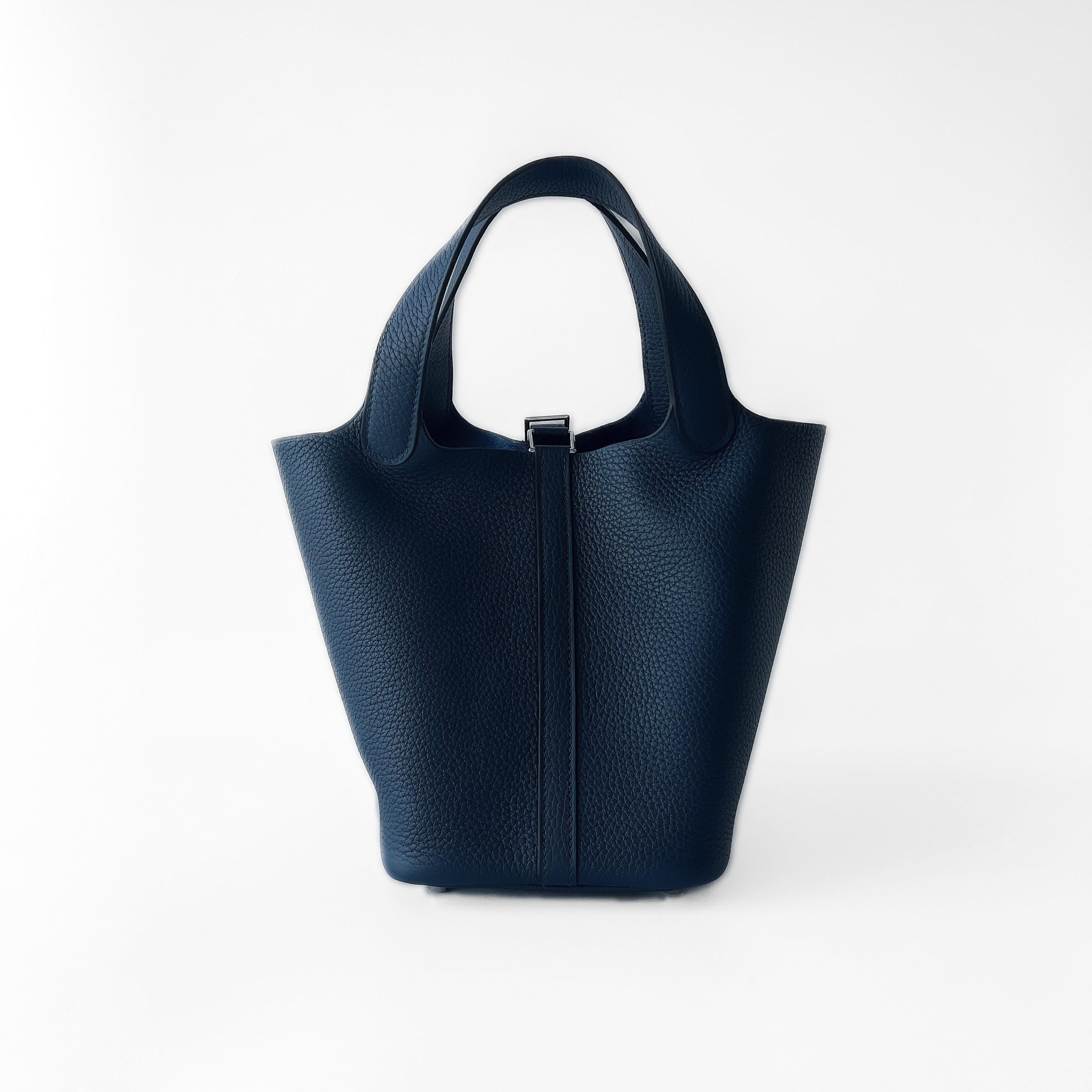 Hermes Picotin Bag 18 In Bleu de Prusse, Clemence Leather, Palladium ...