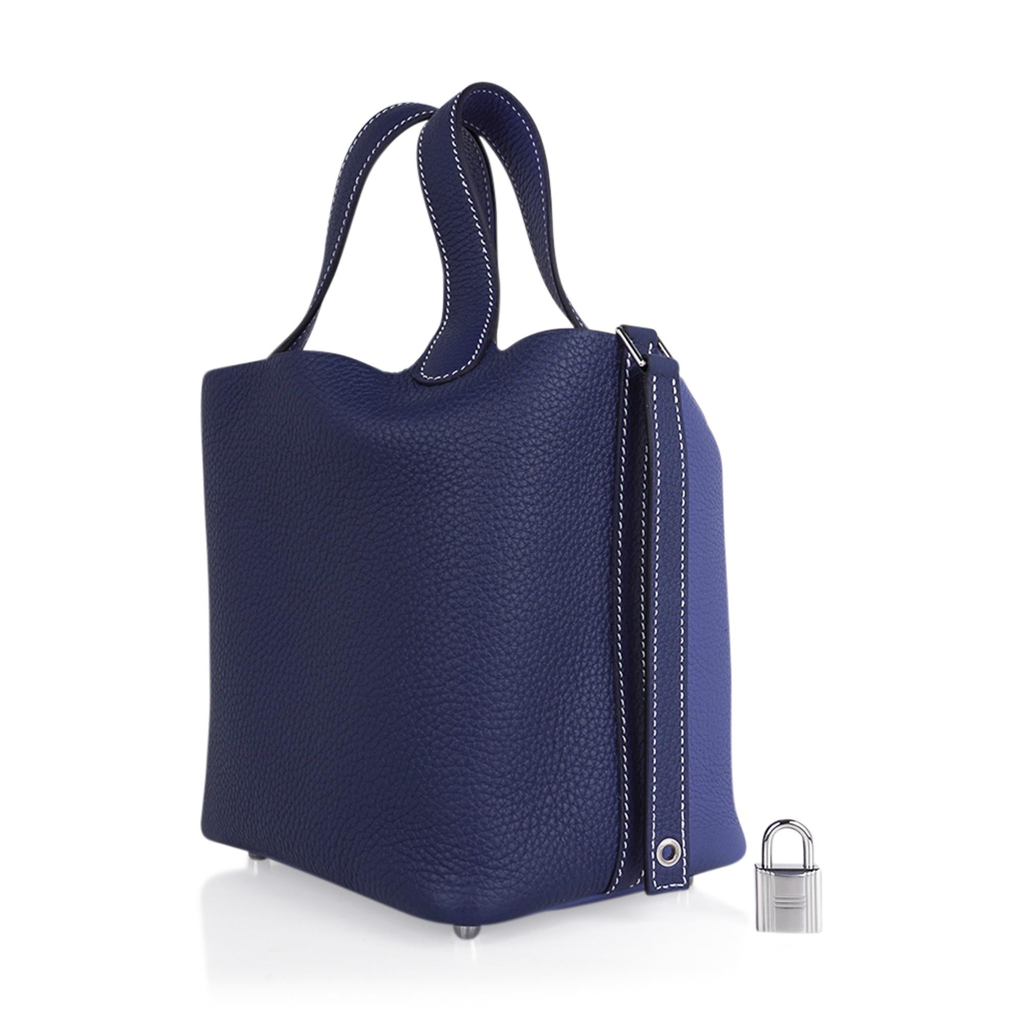 Hermes Picotin Eclat Lock 18 Tasche Bleu Saphir / Bleu Brighton Palladium Tote (Violett) im Angebot