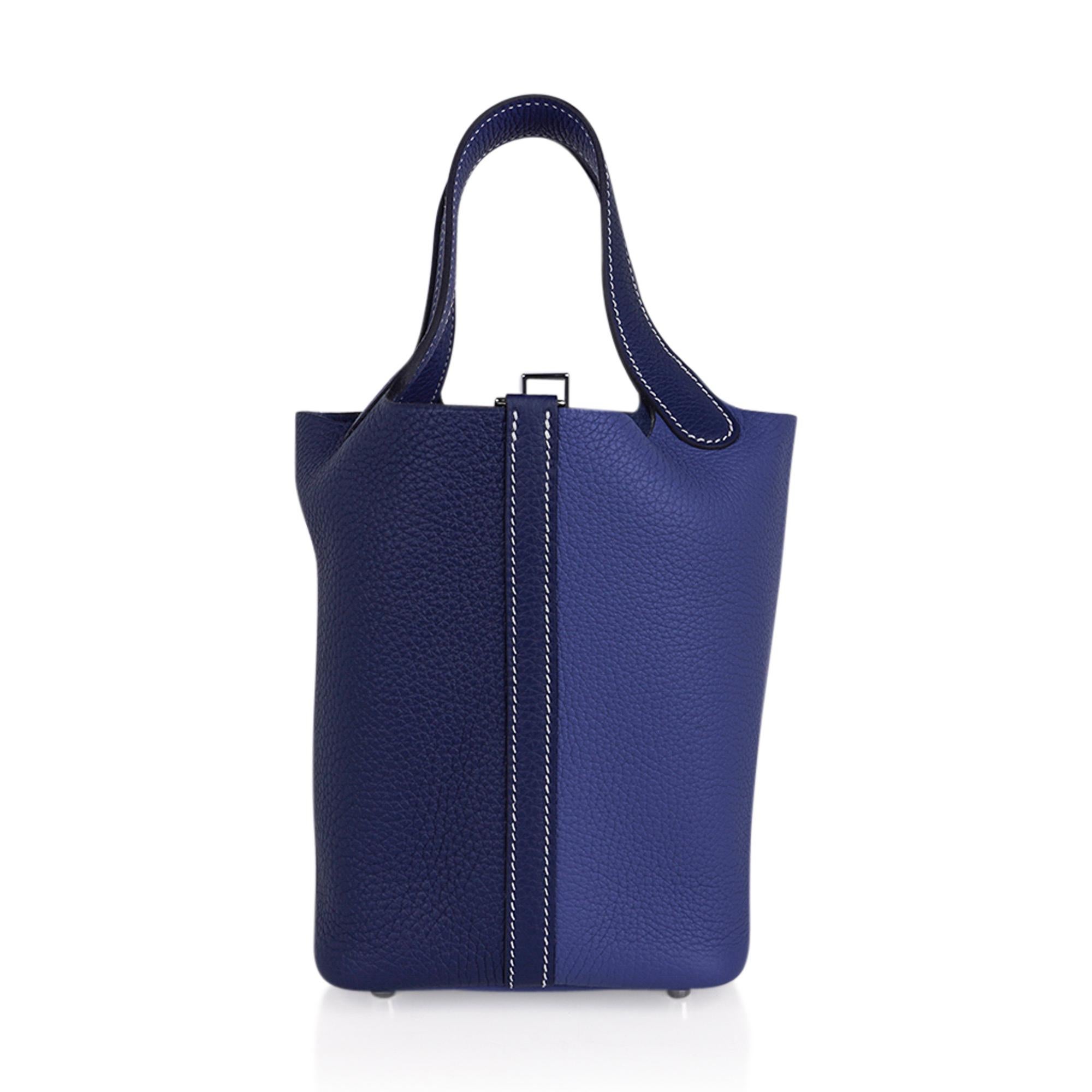 Hermes Picotin Eclat Lock 18 Bag Bleu Saphire / Bleu Brighton Palladium Tote Neuf - En vente à Miami, FL