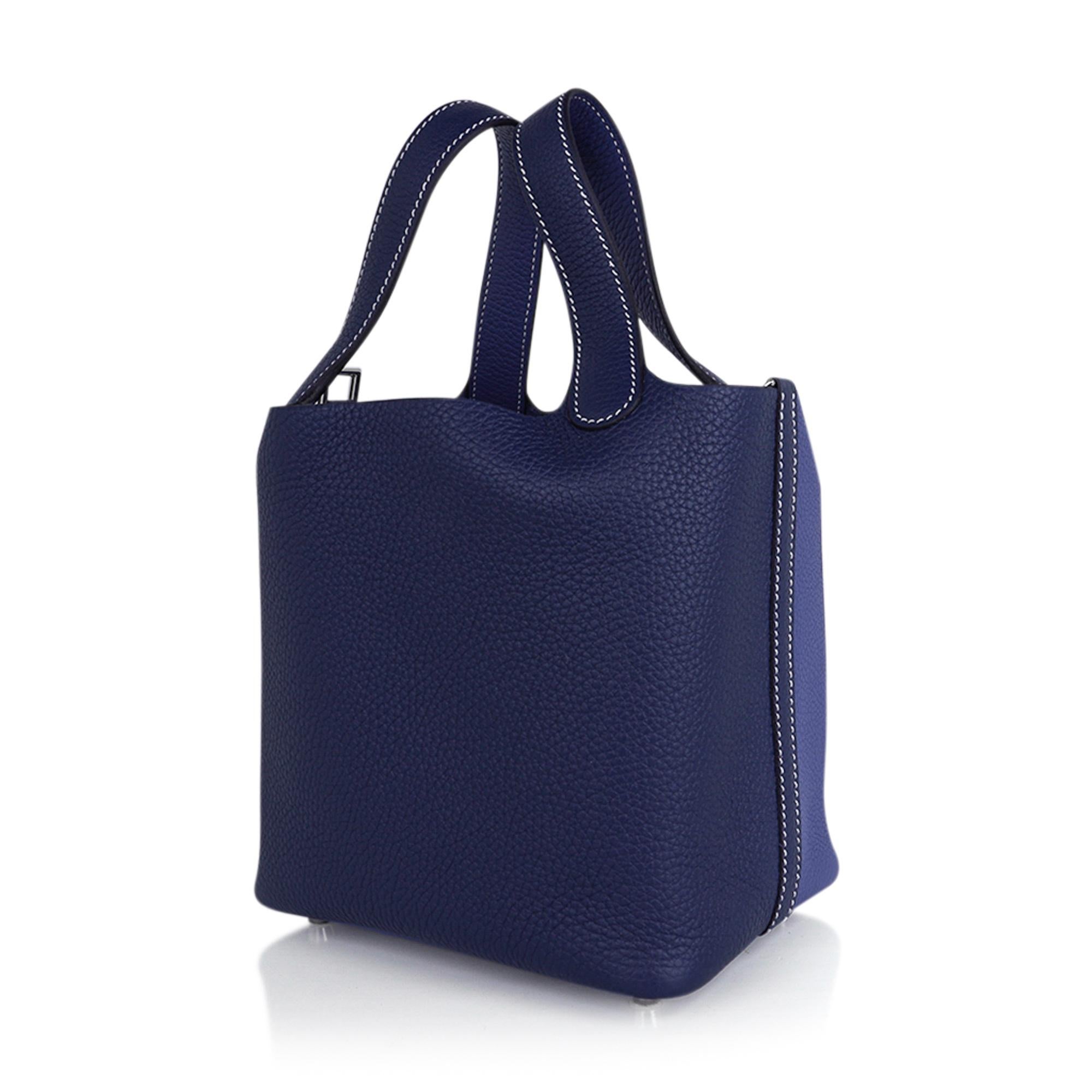 Hermes Picotin Eclat Lock 18 Bag Bleu Saphire / Bleu Brighton Palladium Tote Pour femmes en vente