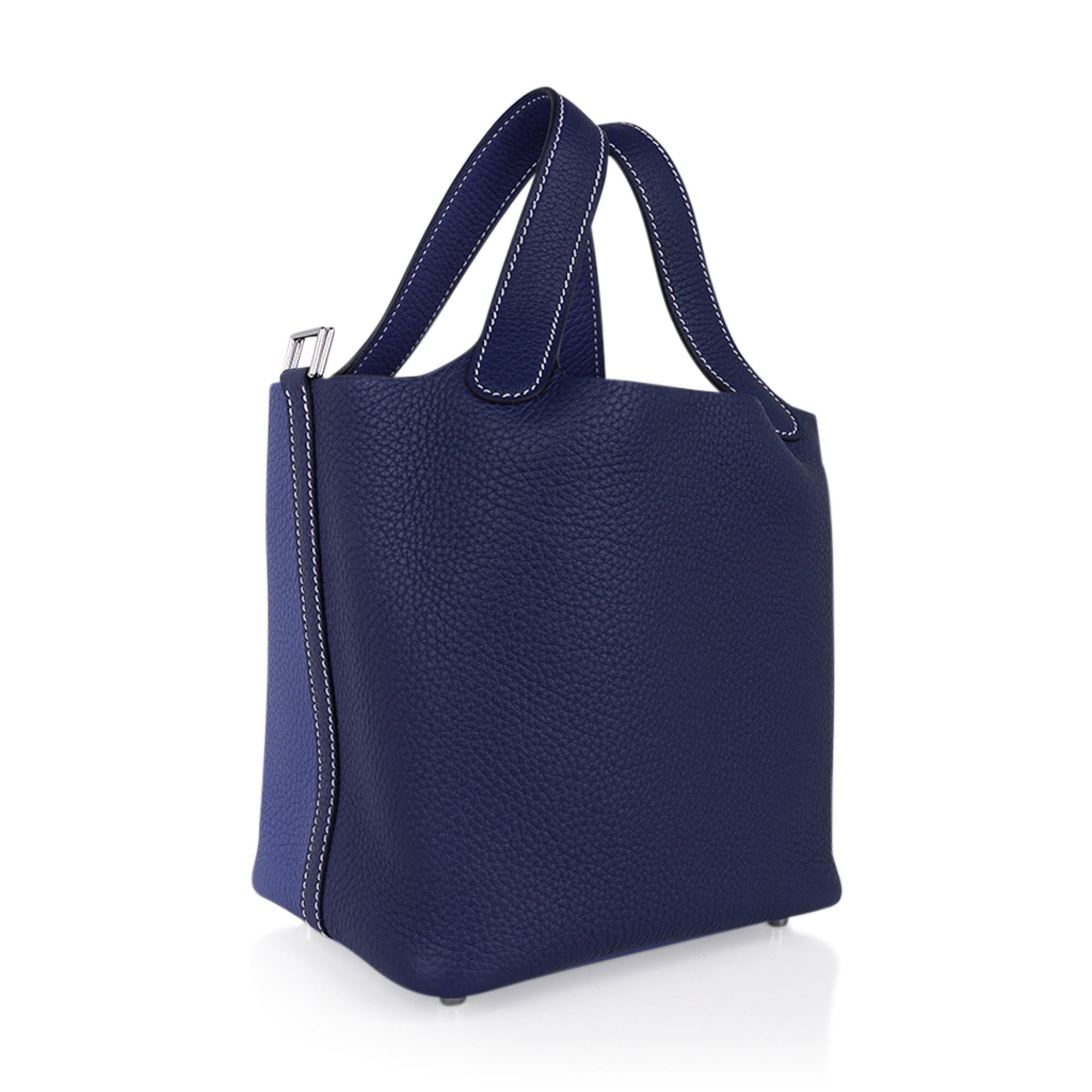 Purple Hermes Picotin Eclat Lock 18 Bag Bleu Saphir / Bleu Brighton Palladium Tote For Sale