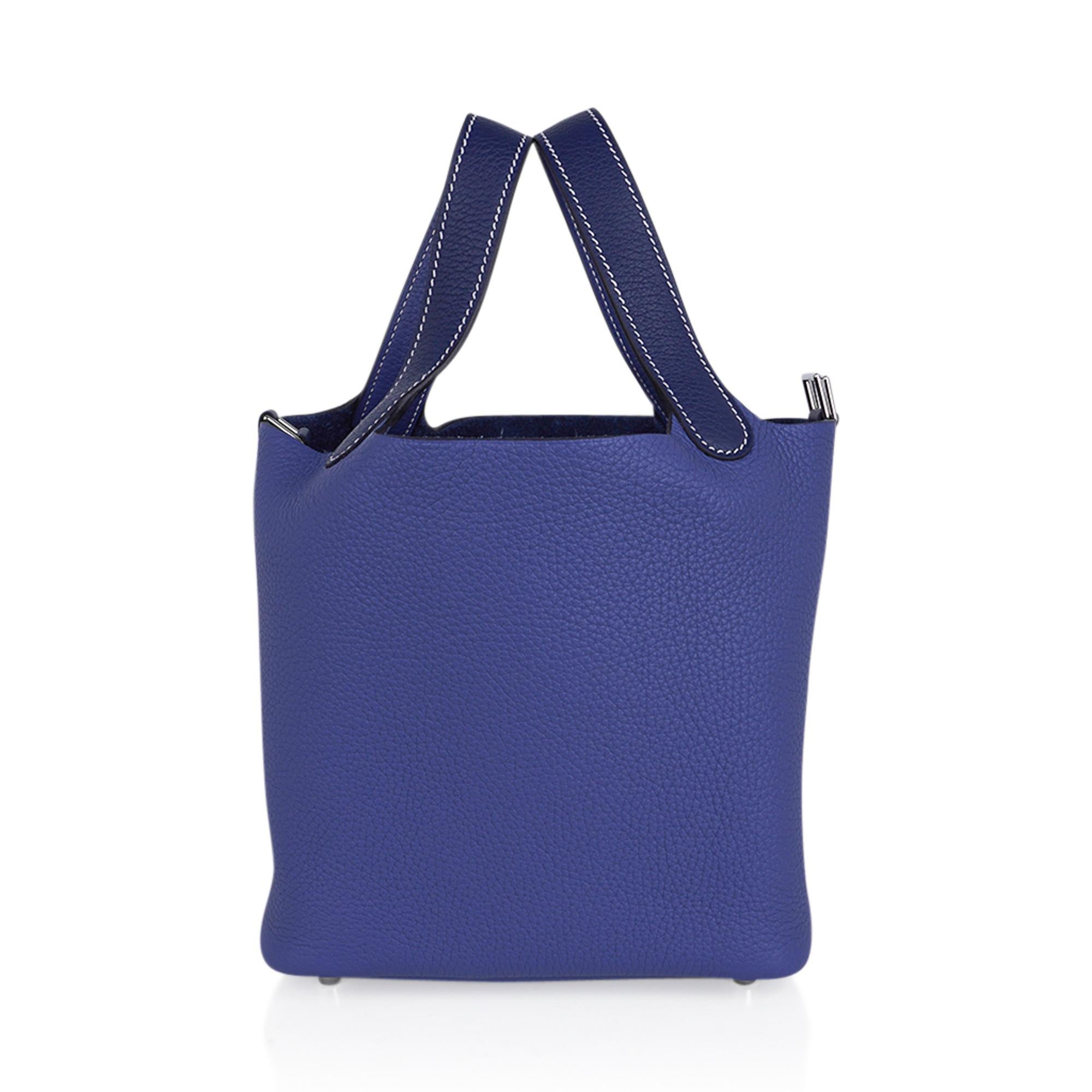 Donna Hermes Picotin Eclat Lock 18 Borsa Bleu Saphir / Bleu Brighton Palladium Tote in vendita