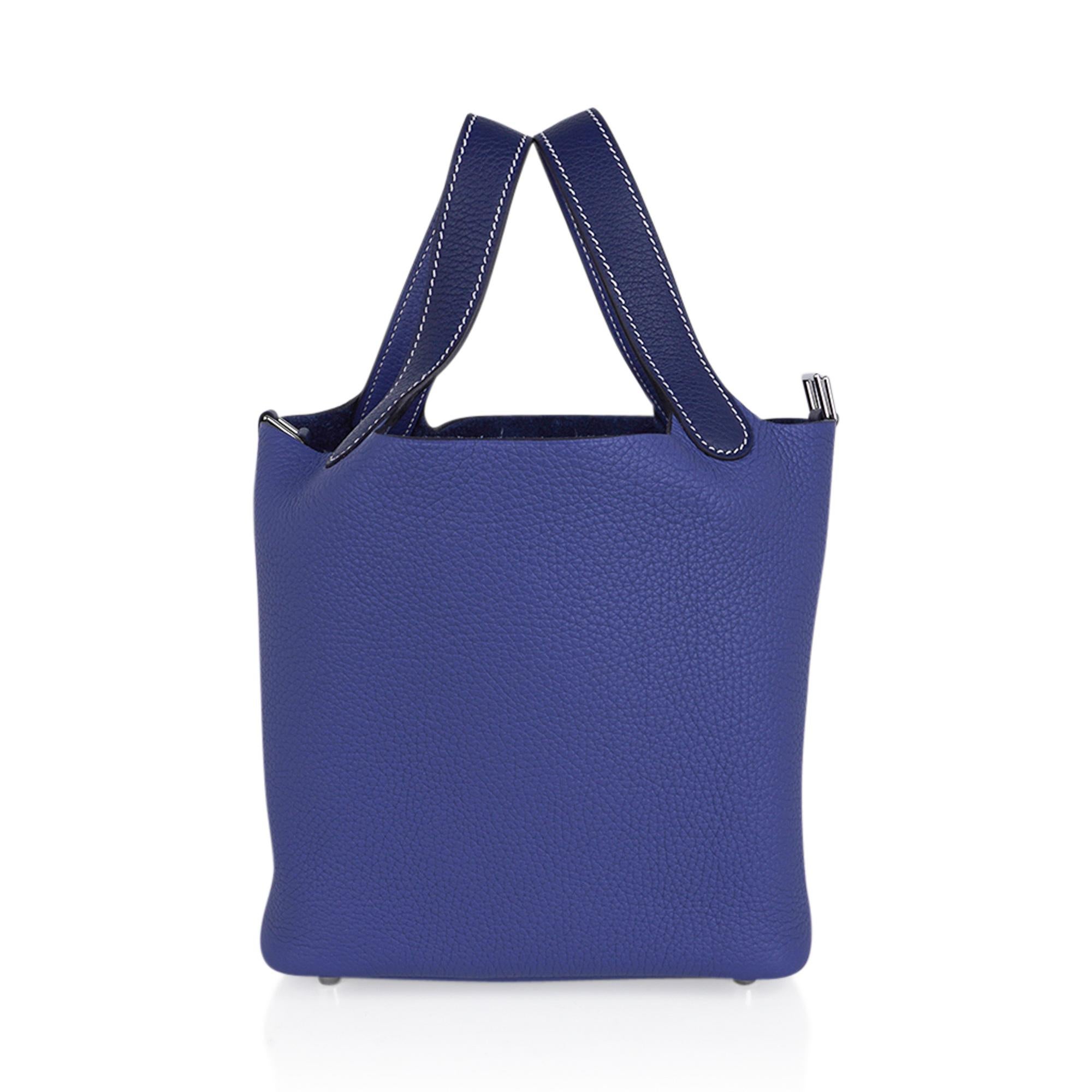 Hermes Picotin Eclat Lock 18 Bag Bleu Saphire / Bleu Brighton Palladium Tote en vente 2