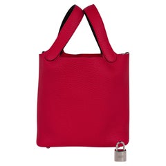 Hermes Picotin Eclat Lock 18 Bag Framboise / Rouge Sellier Tote Bag