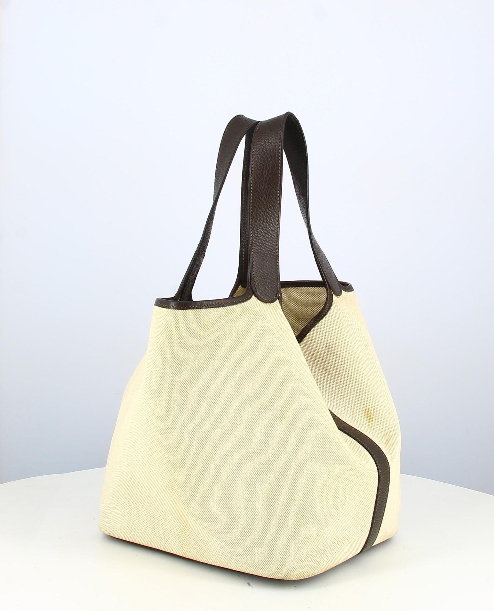 Hermes Picotin GM Bag Beige Canvas  In Good Condition In PARIS, FR