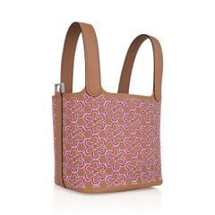 Hermes Picotin Lock 14 Micro Lucky Daisy Tote Bag Chai / Rose Palladium Hardware